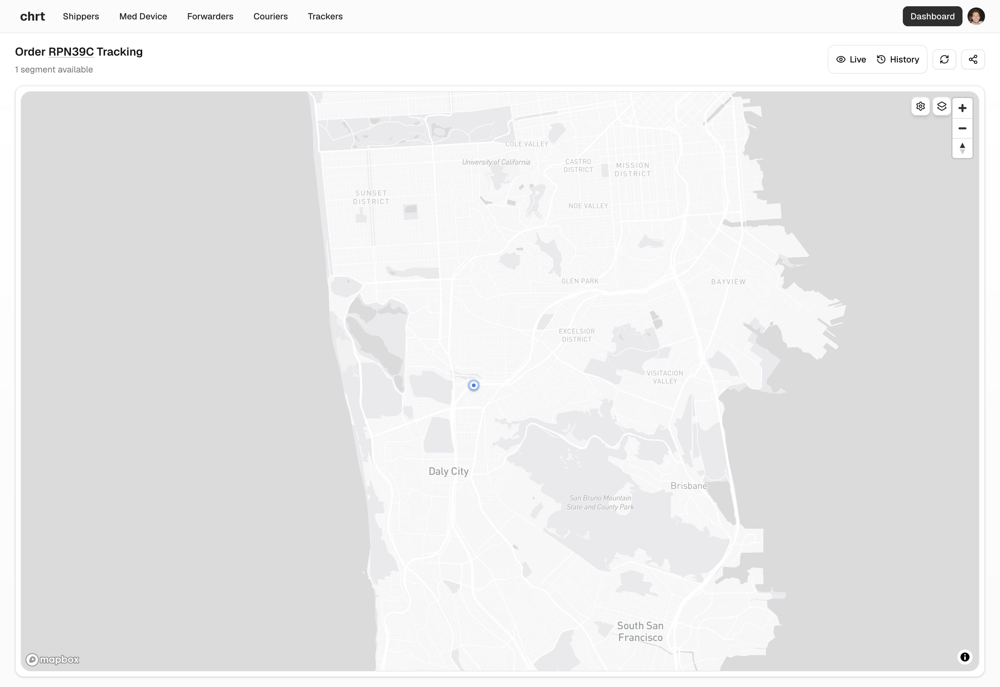 Public order tracking showing the shipment route and delivery progress