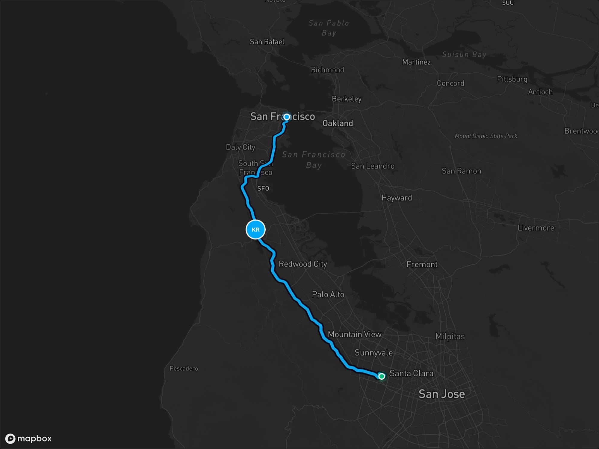 Live delivery route from Cupertino to San Francisco